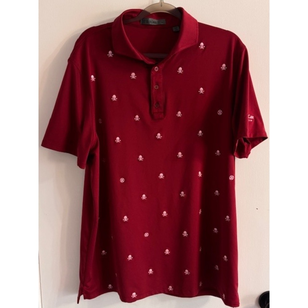 G/FORE Mens Skull & T-Crossbones Golf Polo Shirt Burgundy Red XL Canyon Gate CC